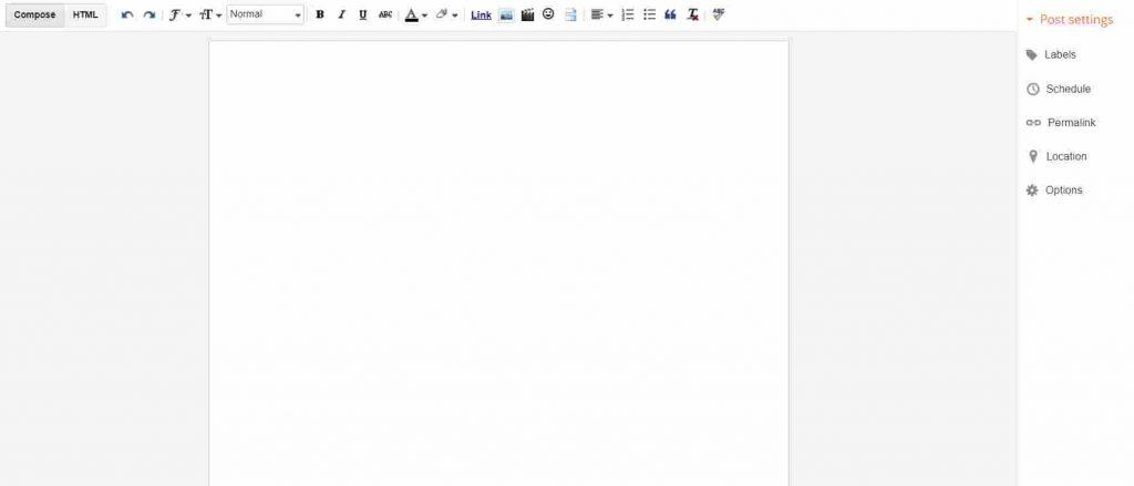 Blogger post writing page
