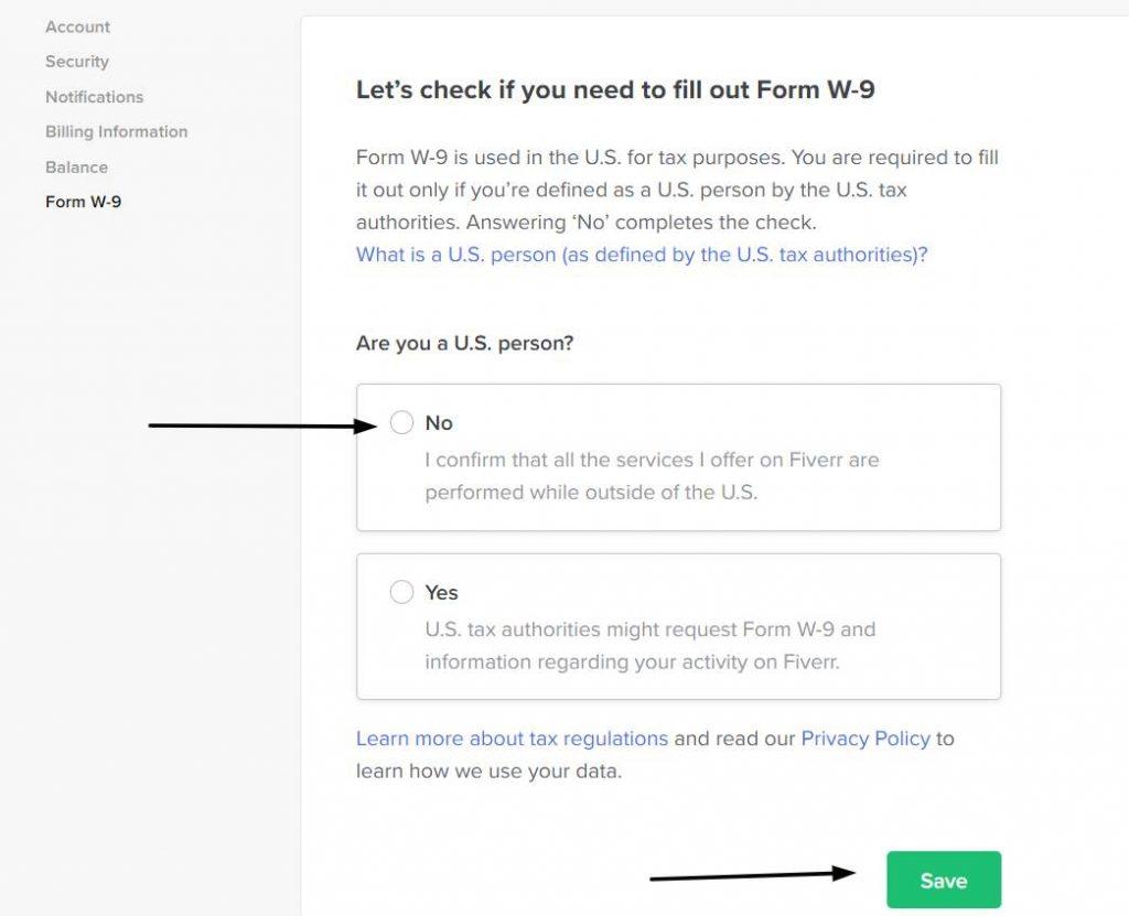 Fiverr Form W-9 Instructions for Non-US person
